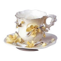 a cup and saucer decorated with yellow flowers